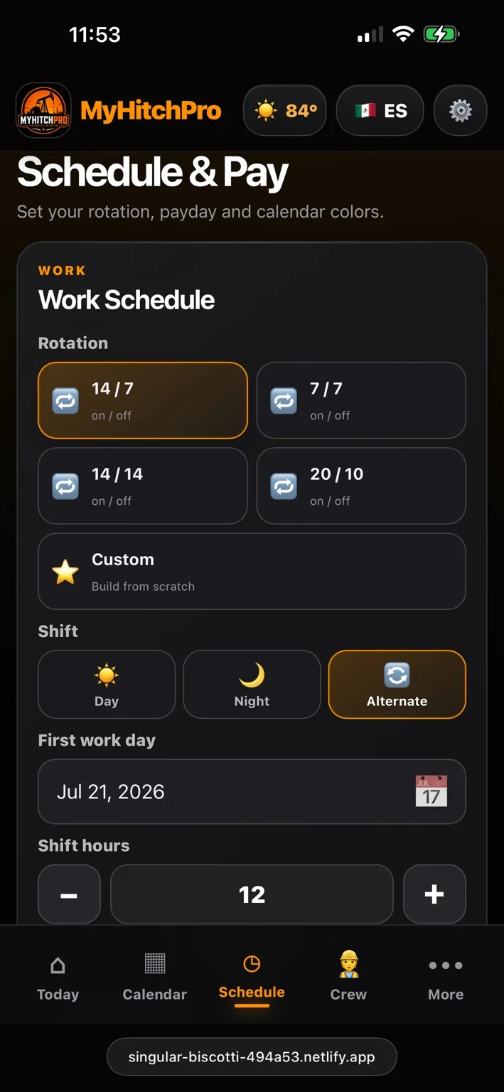 MyHitchPro Schedule and Pay
