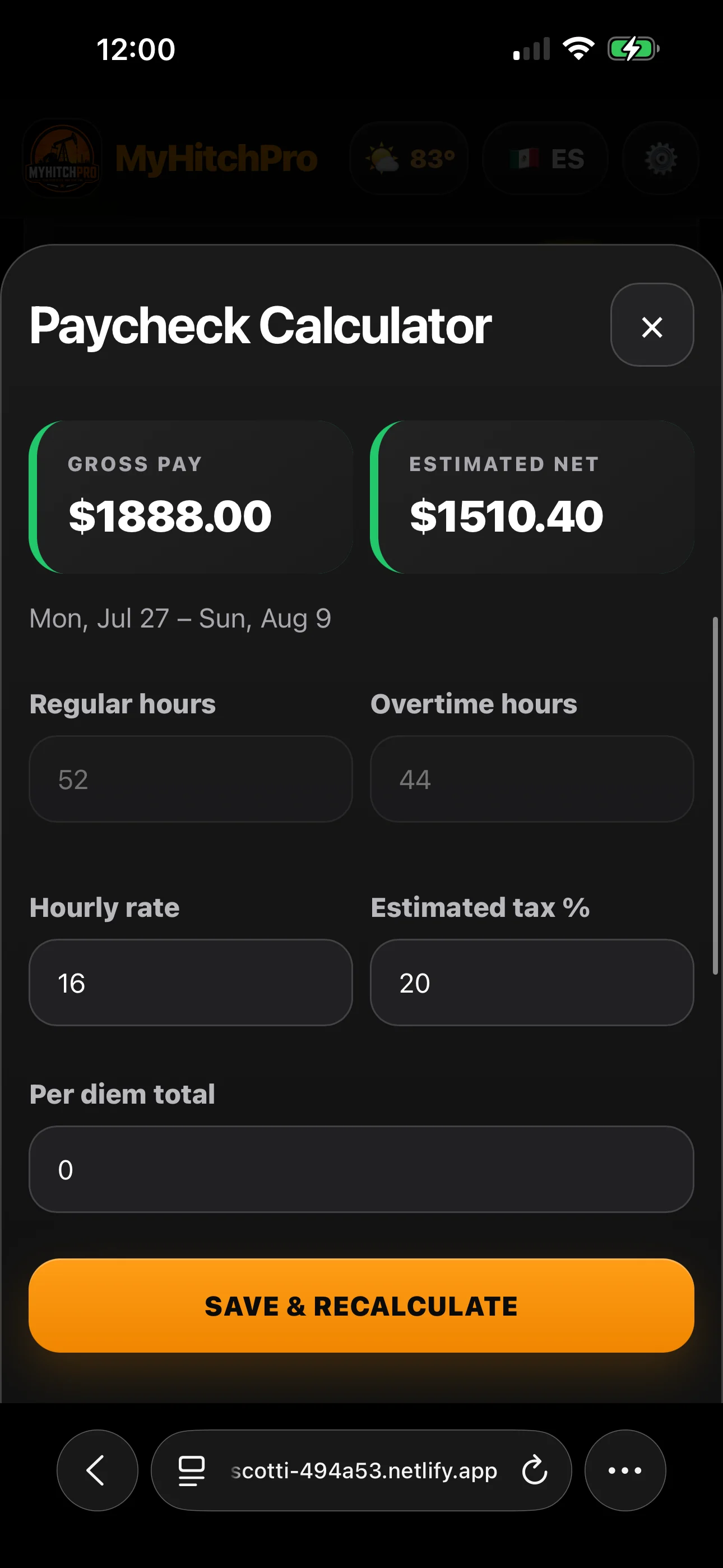 MyHitchPro Paycheck Calculator